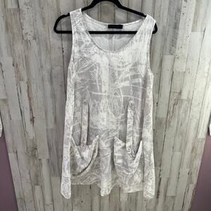 Kokomarina White Linen Blend Lagenlook Shift Dress Oversized Womens Size medium